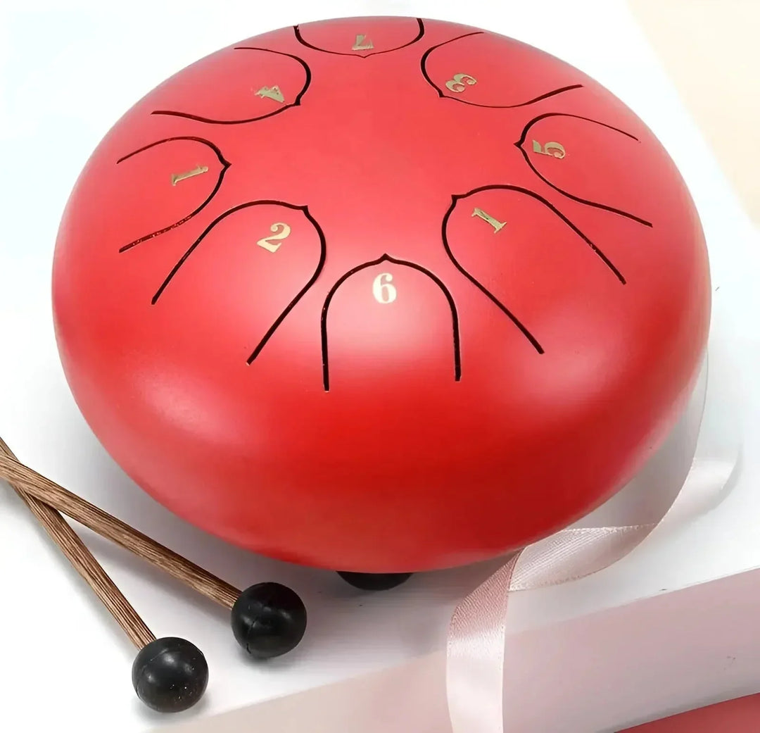 "Kinder Zungentrommel aus Stahl mit sanftem Klang, ideal für kleine Musiker, robust und einfach spielbar."