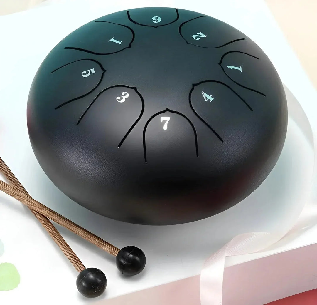 "Kinder Zungentrommel aus Stahl mit sanftem Klang, ideal für kleine Musiker, robust und einfach spielbar."