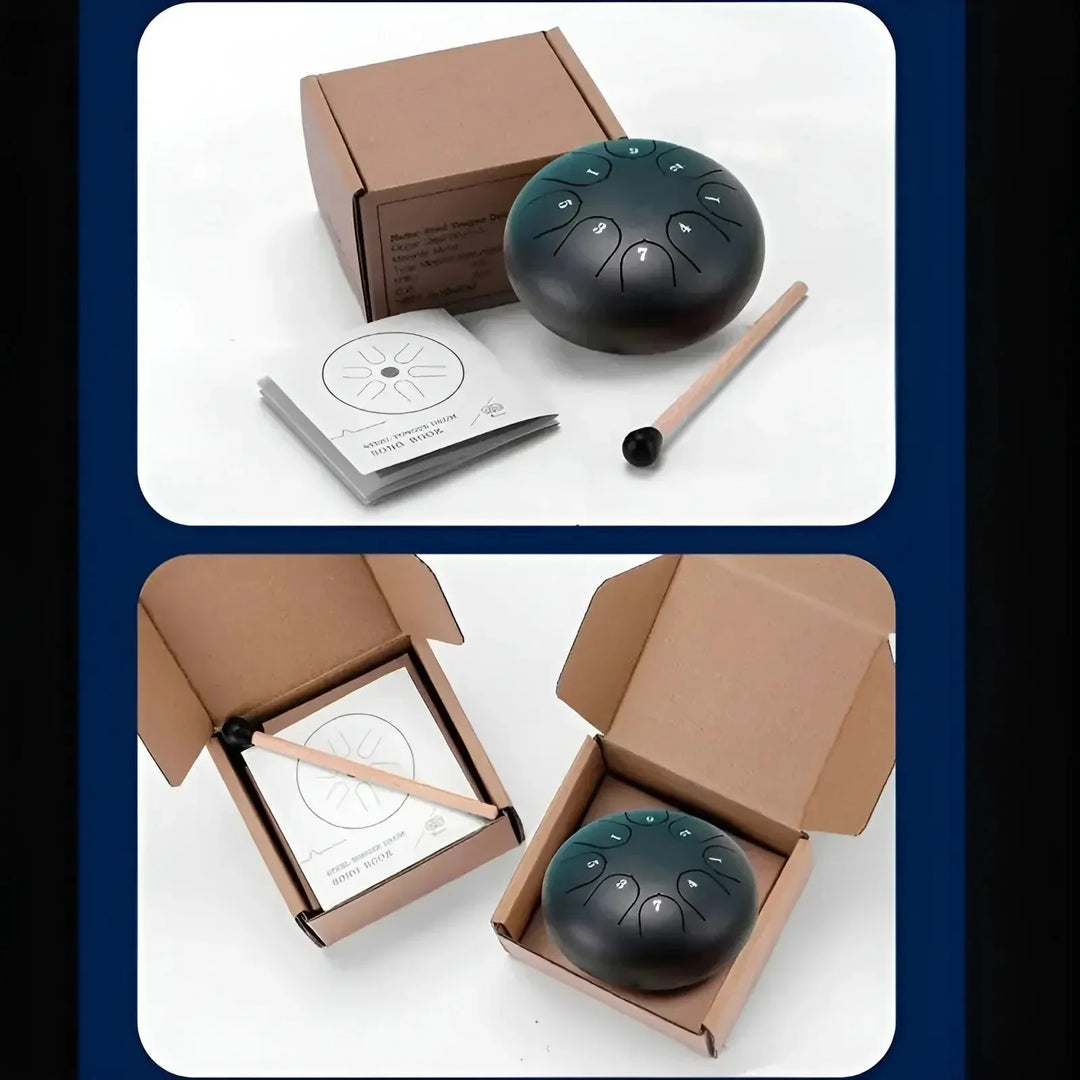 "Kinder Zungentrommel aus Stahl mit sanftem Klang, ideal für kleine Musiker, robust und einfach spielbar."