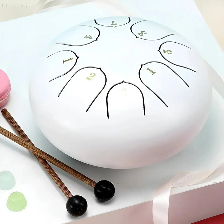 "Kinder Zungentrommel aus Stahl mit sanftem Klang, ideal für kleine Musiker, robust und einfach spielbar."