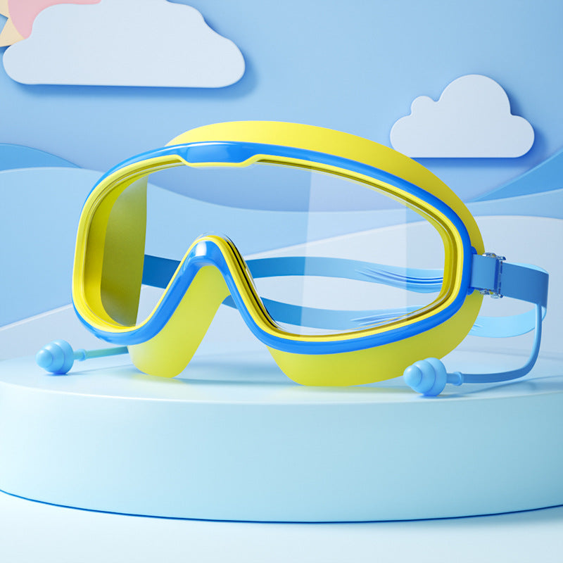 Kinderschwimmbrille, Anti-Beschlag, große Linsen, blaue Dichtung, elastische Bänder, ideal für klare Sicht und Komfort im Was