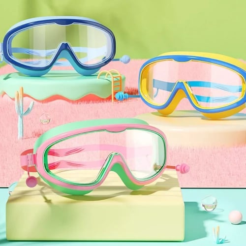 Kinderschwimmbrille, Anti-Beschlag, große Linsen, blaue Dichtung, elastische Bänder, ideal für klare Sicht und Komfort im Was