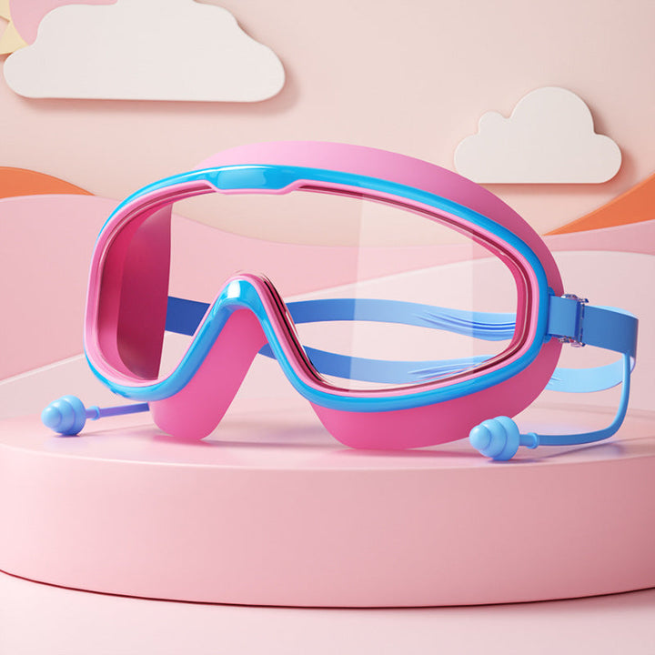 Kinderschwimmbrille, Anti-Beschlag, große Linsen, blaue Dichtung, elastische Bänder, ideal für klare Sicht und Komfort im Was
