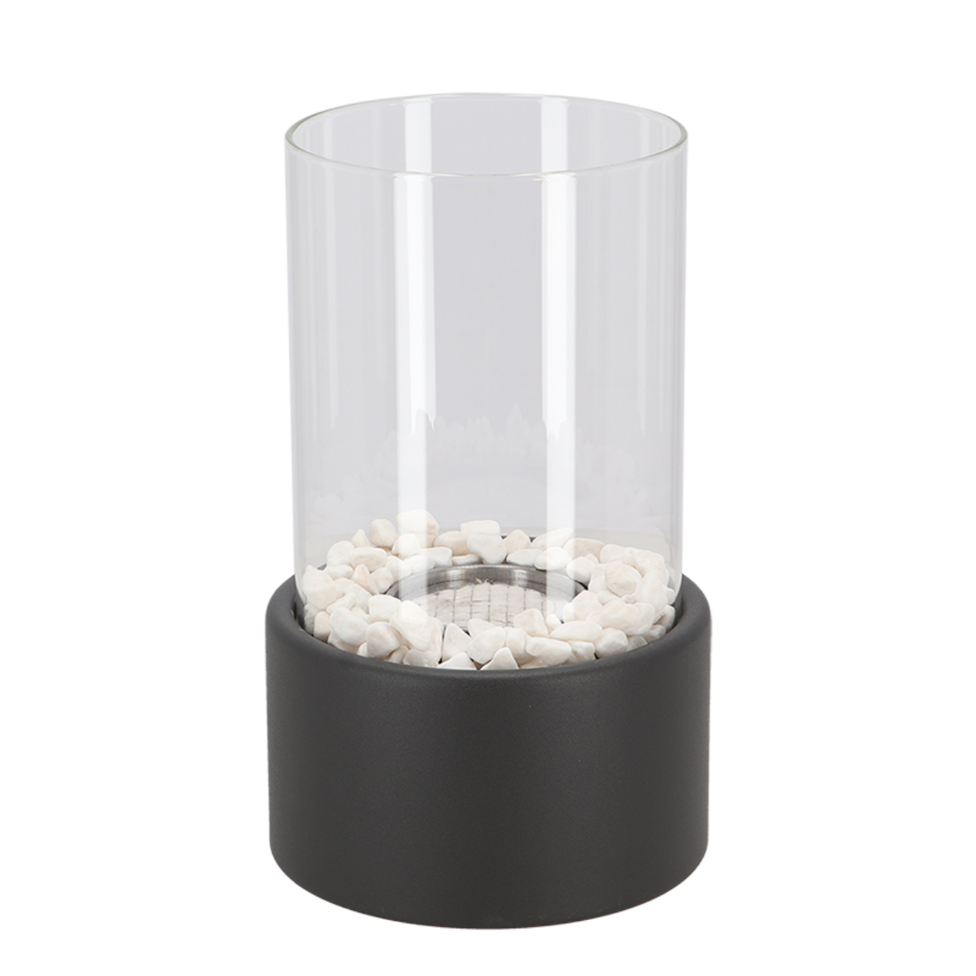 "Klassische Öl Lampe mit Glaszylinder, Metallrahmen, moderne Tischlampe für stilvolle Beleuchtung und Ambiente im Raum."