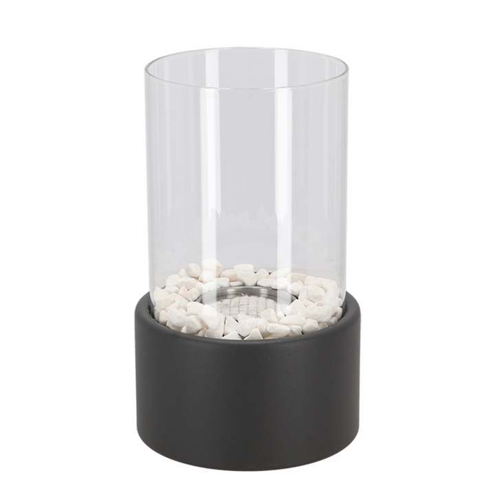 "Klassische Öl Lampe mit Glaszylinder, Metallrahmen, moderne Tischlampe für stilvolle Beleuchtung und Ambiente im Raum."