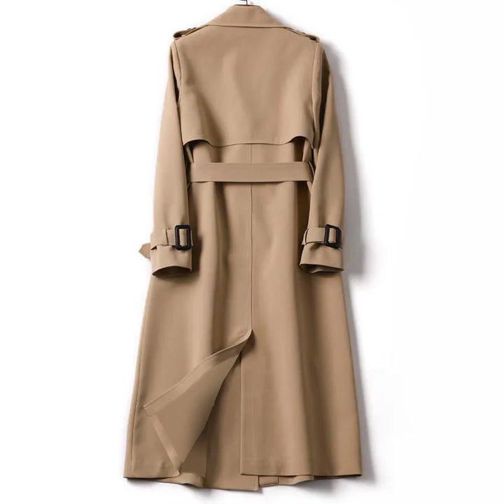 Klassischer Damen Trenchcoat in Beige, wasserdicht, zeitloses Design, ideal für wechselnde Witterungen und elegante Anlässe.