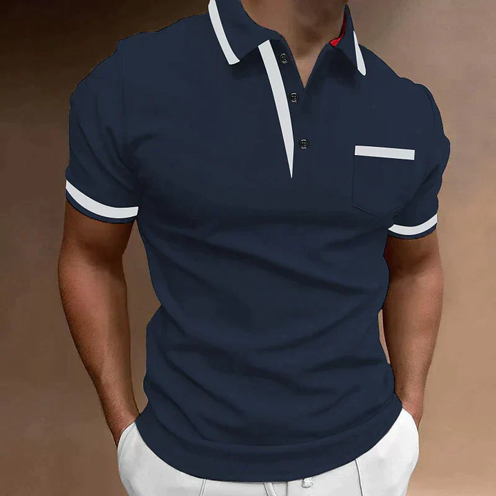 "Klassisches Herren Polo Shirt in Blau, atmungsaktives Material, vielseitig für Beruf und Freizeit, elegante Mode"