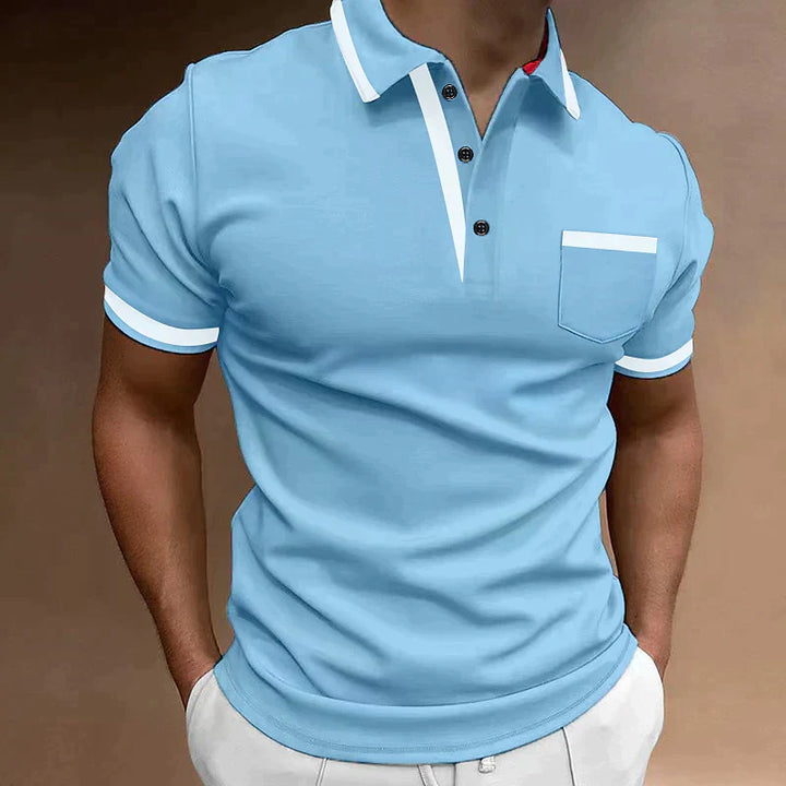"Klassisches Herren Polo Shirt in Blau, atmungsaktives Material, vielseitig für Beruf und Freizeit, elegante Mode"