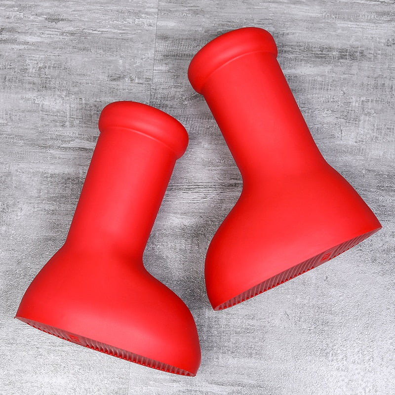 Kniehohe rote Chelsea-Stiefel für Herren aus PU und Gummi mit runder Zehenform und robuster Sohle, stylisch und bequem.