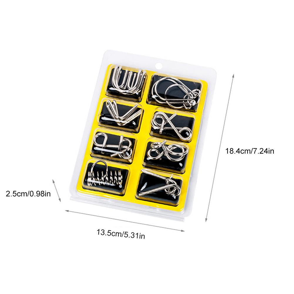 "Knifflige Metallrätsel mit Ringen in verschiedenen Formen für Logik- und Geschicklichkeitstraining, ideal für Kinder und Erw