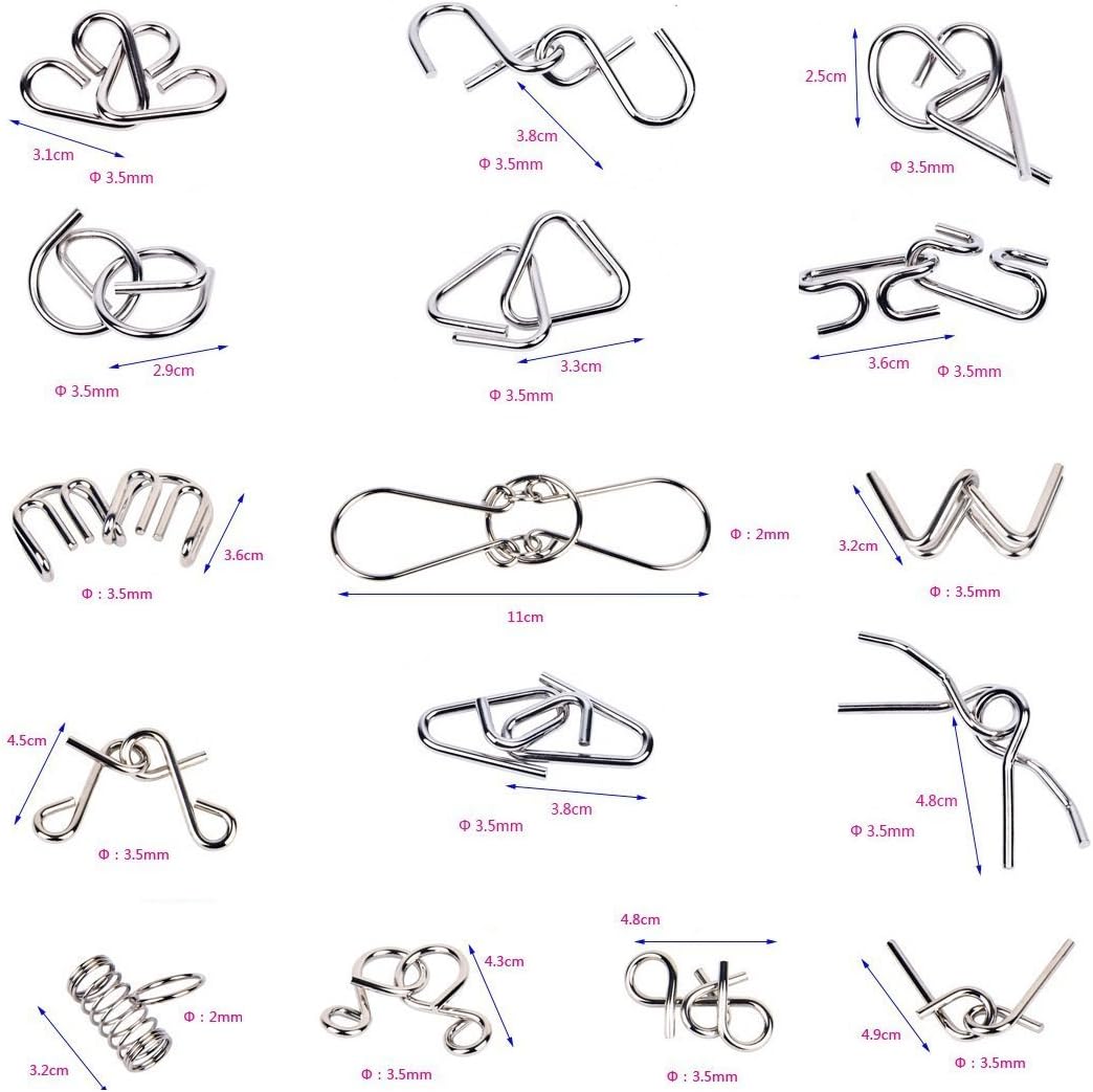 "Knifflige Metallrätsel mit Ringen in verschiedenen Formen für Logik- und Geschicklichkeitstraining, ideal für Kinder und Erw
