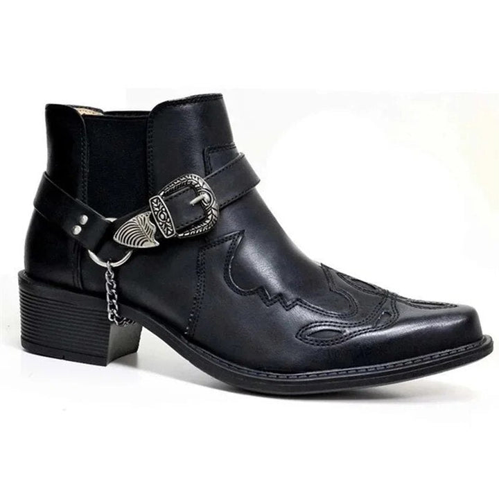 Knöchelhohe Cowboy-Schlupfstiefel für Herren, aus Leder, mit robuster Sohle und stilvollem Design, ideal für jeden Anlass.