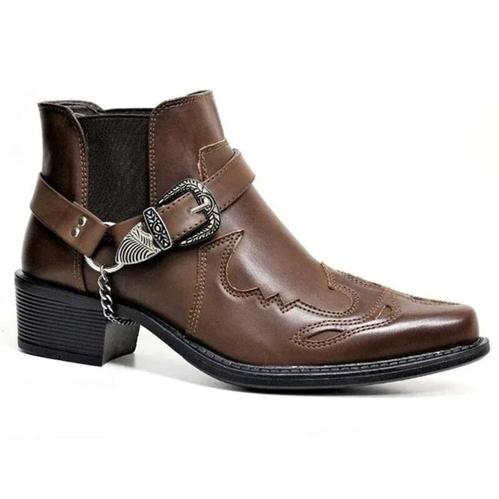 Knöchelhohe Cowboy-Schlupfstiefel für Herren, aus Leder, mit robuster Sohle und stilvollem Design, ideal für jeden Anlass.