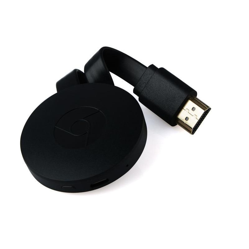 "Kompakter Chromecast Video-Streamer in Schwarz, rundes Design, geeignet für 1080p HD, kabelloses Multimedia-Streaming."