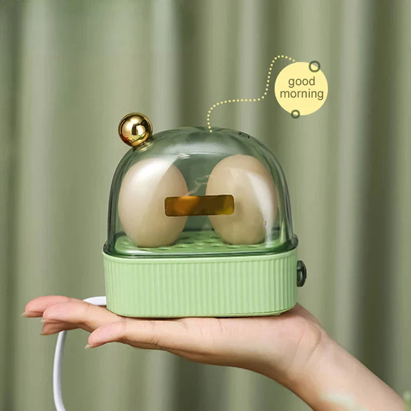 "Kompakter elektrischer Eierkocher 120W für zwei Eier, platzsparendes Design ideal für Frühstück, elegante und moderne Optik"