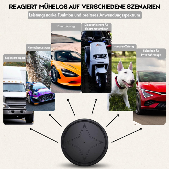 "Kompakter GPS-Tracker, schwarz, magnetisch befestigbar, für Echtzeitverfolgung. Klein, unauffällig, robustes Design."