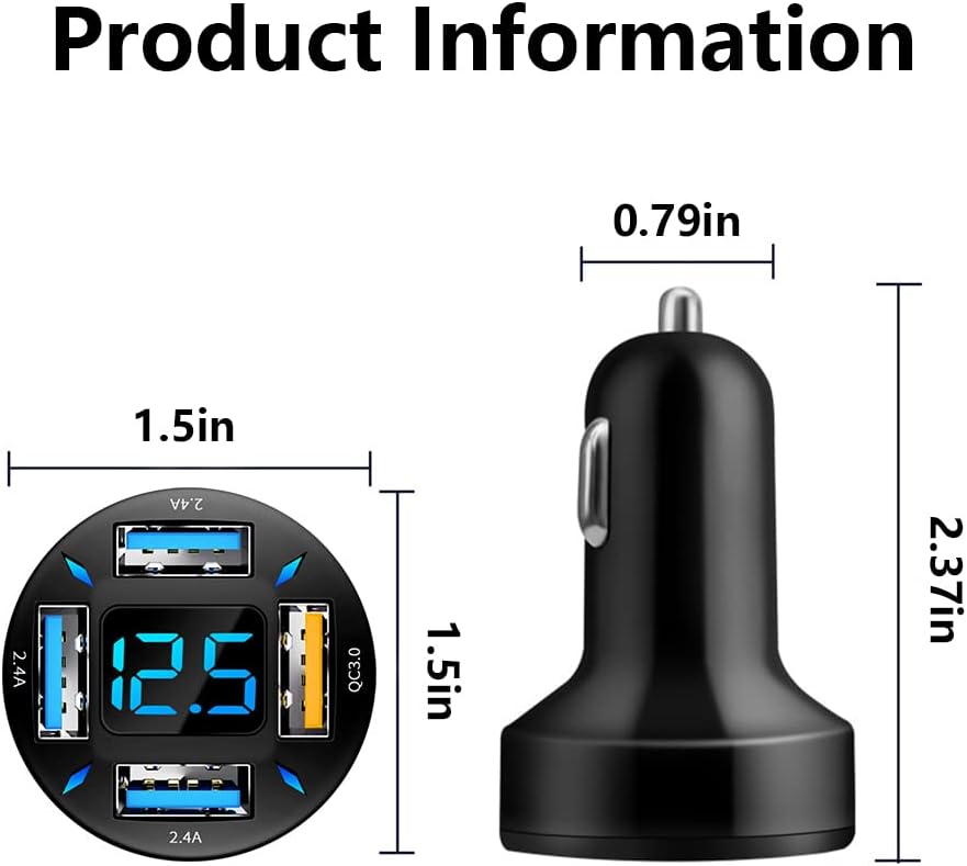 "Kompaktes 66W Autoladegerät mit USB PD und QC 3.0 für superschnelles Laden, Schwarz, passt in 12-24V Steckdosen."