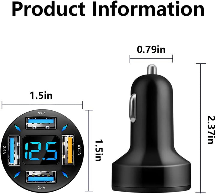 "Kompaktes 66W Autoladegerät mit USB PD und QC 3.0 für superschnelles Laden, Schwarz, passt in 12-24V Steckdosen."