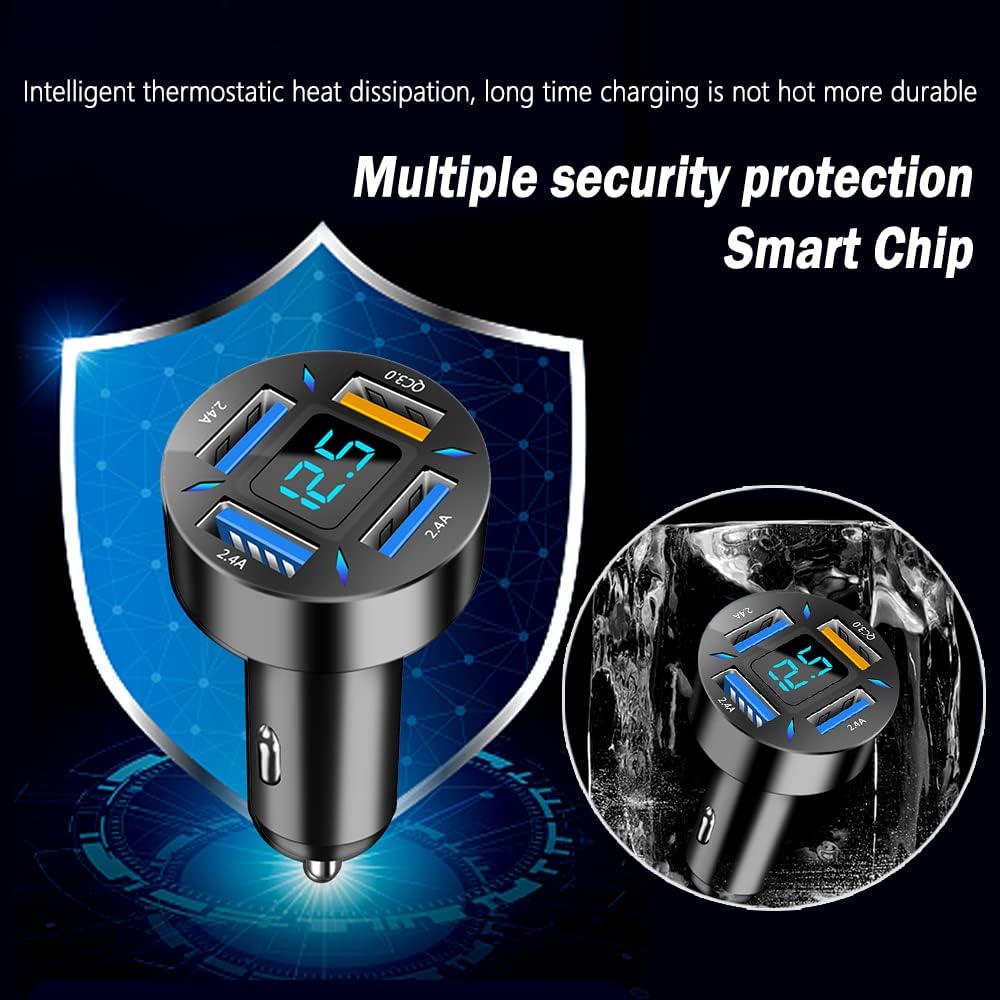 "Kompaktes 66W Autoladegerät mit USB PD und QC 3.0 für superschnelles Laden, Schwarz, passt in 12-24V Steckdosen."