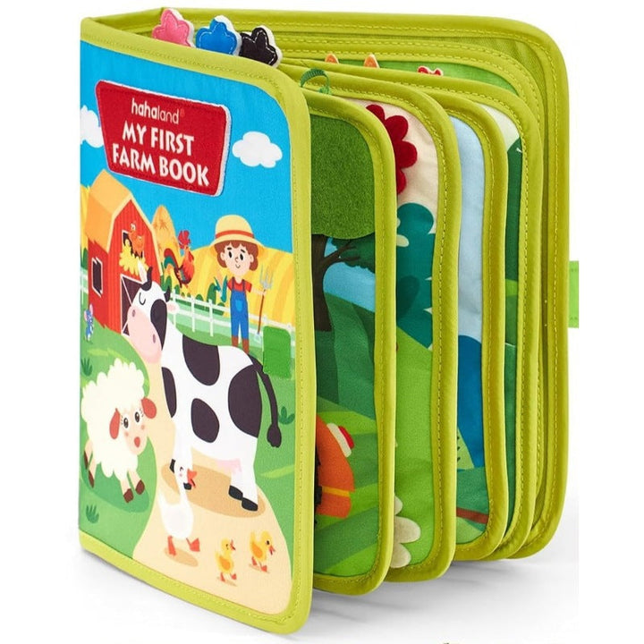Kreatives Montessori Farm Geschichten Buch für Kinder mit farbenfrohen Tierillustrationen, die spielerisches Lernen fördern.