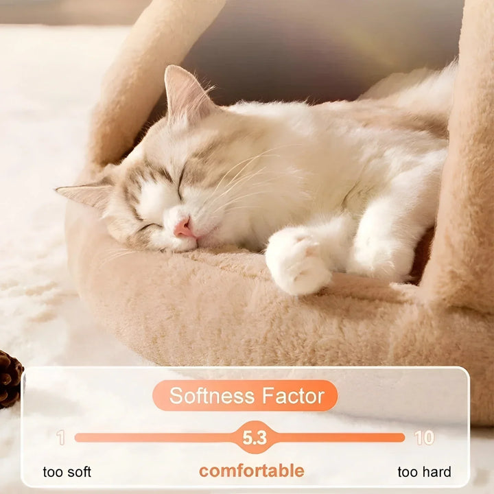 "Kuschelhöhle für Haustiere im Tipi-Design, weiche Polsterung, wärmespeichernd, gemütlicher Rückzugsort für Hunde und Katzen.