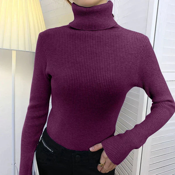 "Kuscheliger Damen Rollkragenpullover in Beige, elegant, ideal für Herbst/Winter, vielseitig kombinierbar für kalte Tage."