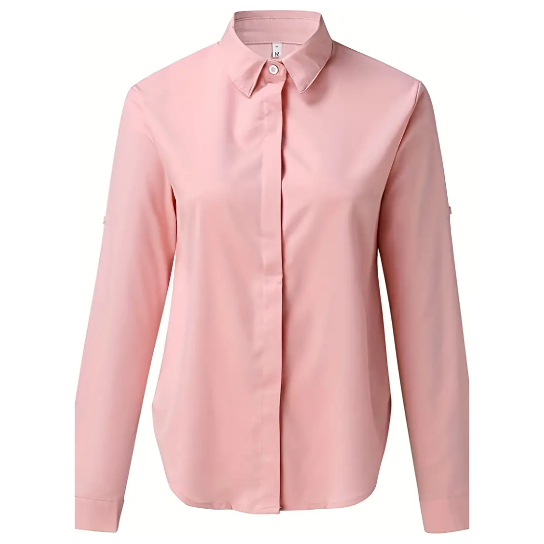 Langärmelige Damenbluse in Beige, klassisches Design mit weichem Stoff, ideal für Büro und besondere Anlässe.