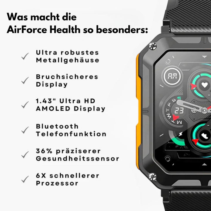 Langlebige militärische Smartwatch mit robustem Design, AMOLED-Display, Titan-Gehäuse und Gesundheitsfunktionen, vor Outdoor-