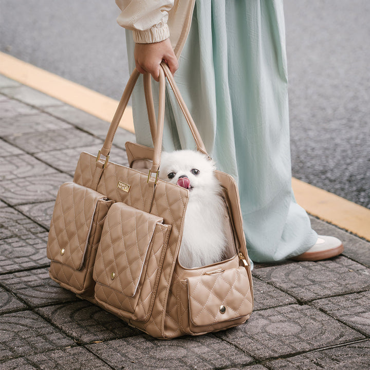 Stylish large pet carrier tote with shoulder strap, ideal for dog and cat travel safety