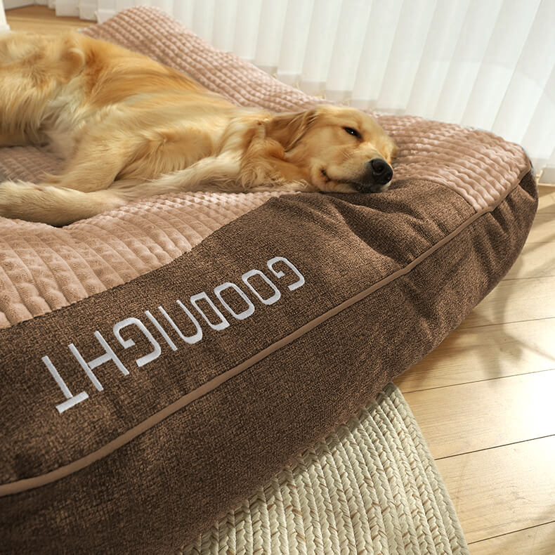 Durable, scratch-resistant large dog bed, orthopedic support for pet's ultimate comfort.