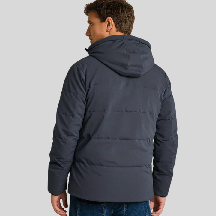 "Lässige Winterjacke mit Kapuze, wind- und wasserabweisend, schwarz, vielseitige Taschen, fleecegefüttert für Herren"