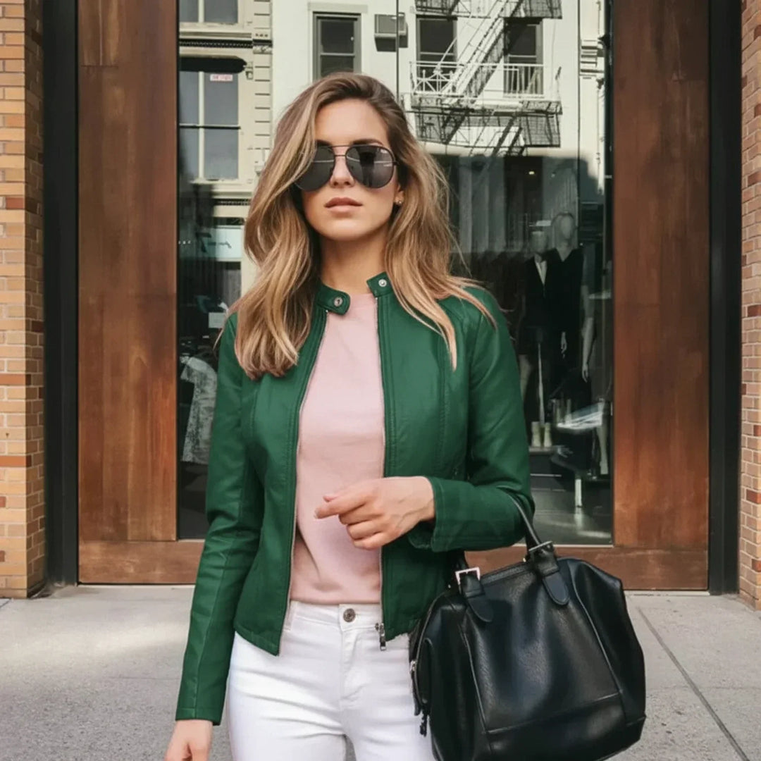 Elegant women's fitted zip-up jacket for a modern, chic look. Ideal for casual outings & stylish layering.