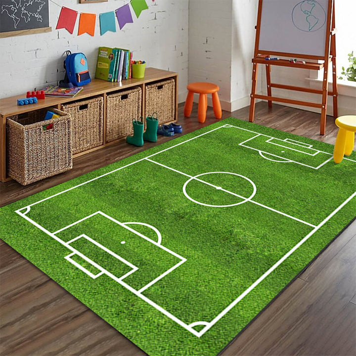 "Lebhafter Heimdekor-Teppich mit Fußballfeld-Design, rutschfestem Untergrund und kratzfestem Material, ideal für Familien"