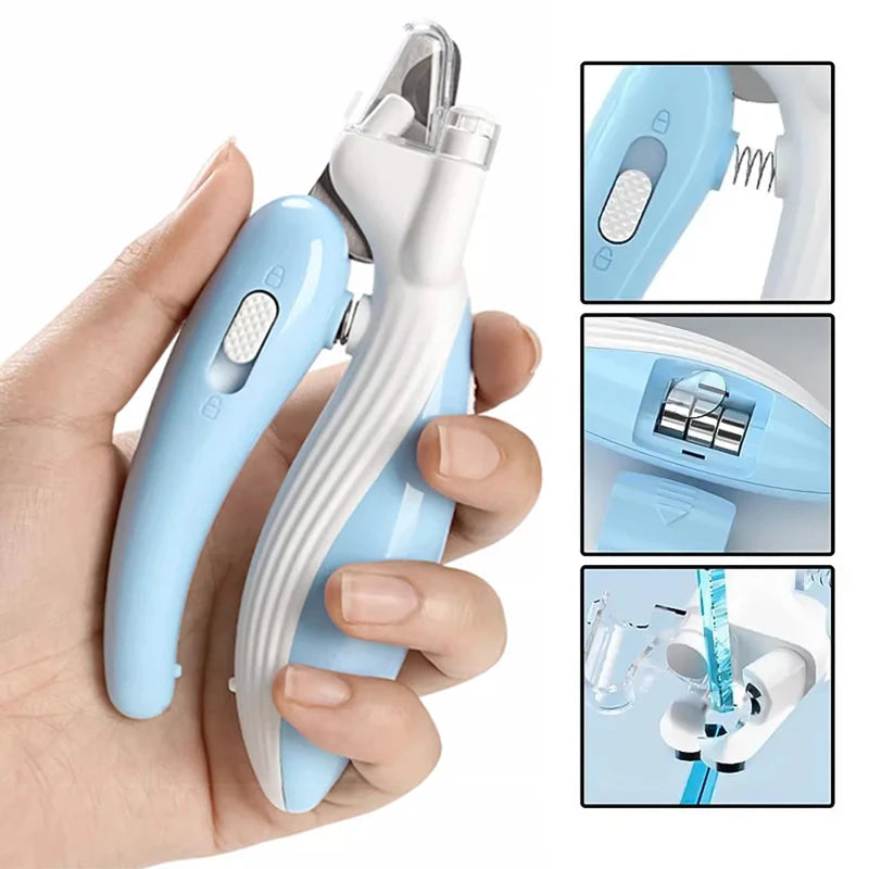 Dog grooming LED nail clippers, heavy-duty stainless steel blades for clean cuts, ideal for pet owners