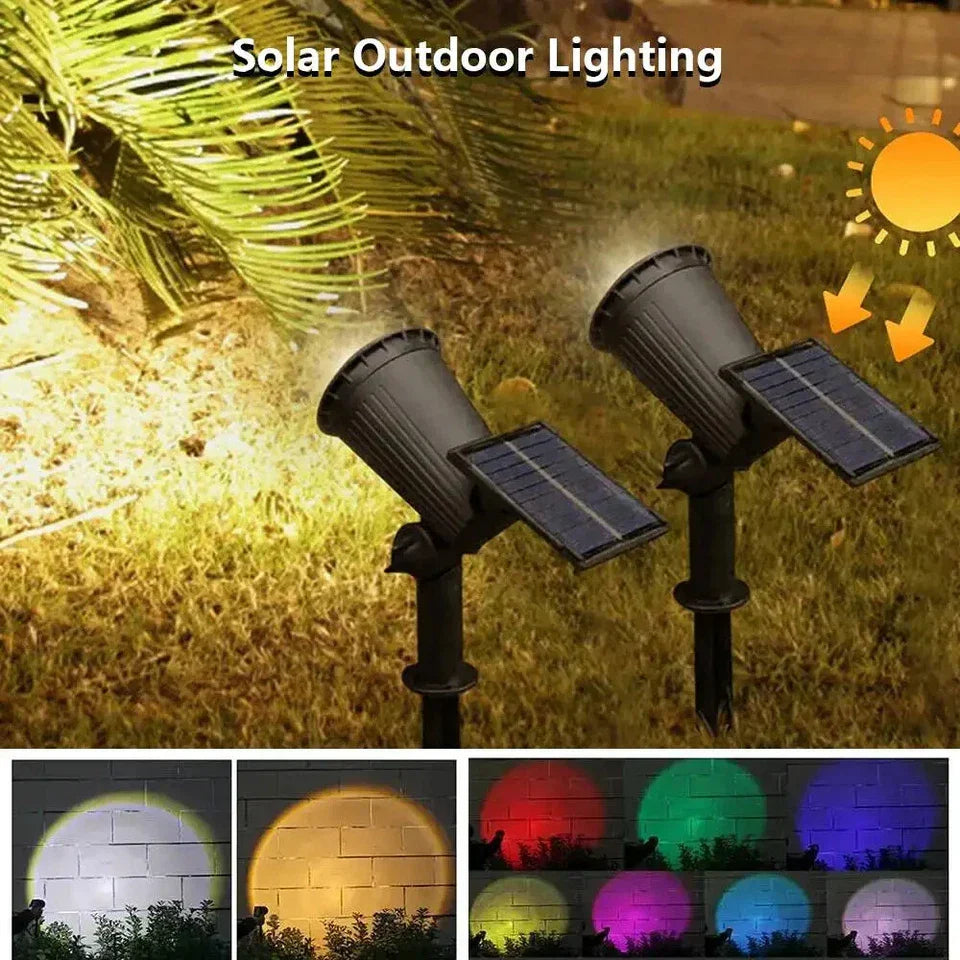 "LED Solar Gartenstrahler, wetterfest, fokussiertes Licht, perfekte Außenbeleuchtung. Ideal für Wege und Dekorationen."