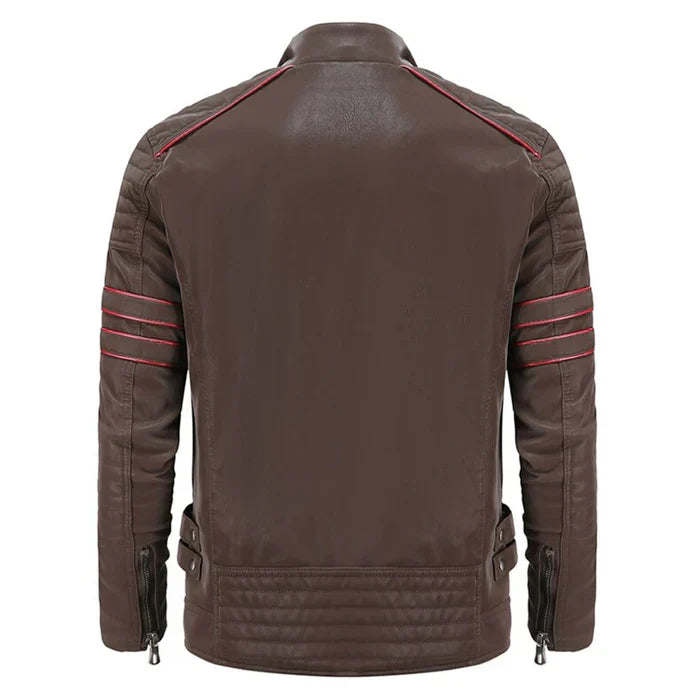 "Leder Motorradjacke Herren, robustes Design, eleganter Stil, warmes Polyesterfutter, ideal für Stadt und Landfahrten."