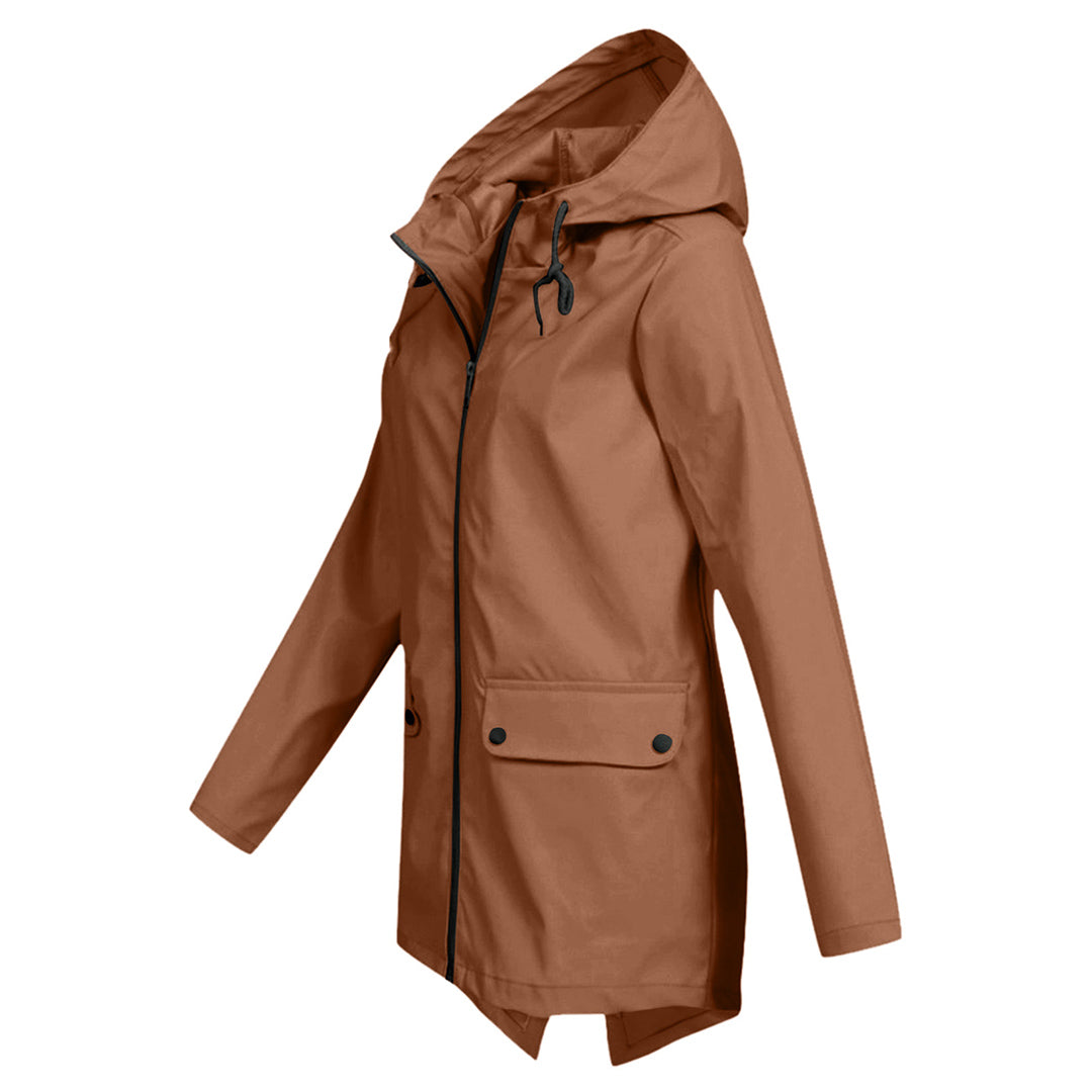 Leichte Damen Regenjacke in Apricot, wasserfest, stilvoll, hält trocken bei Regenwetter, eleganter Schnitt ideal für Alltag.