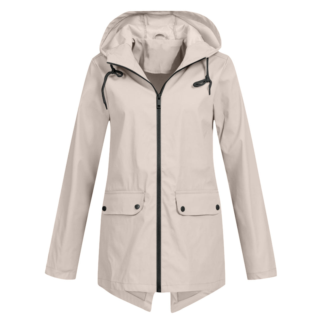 Leichte Damen Regenjacke in Apricot, wasserfest, stilvoll, hält trocken bei Regenwetter, eleganter Schnitt ideal für Alltag.