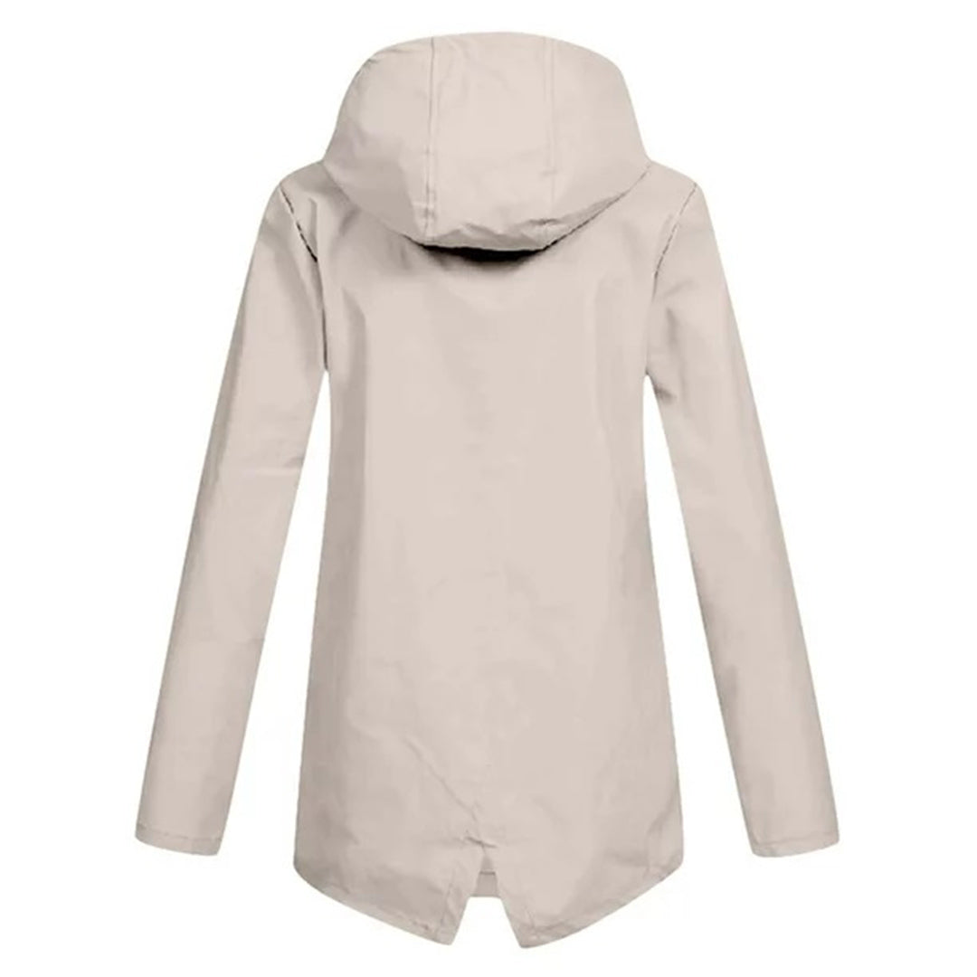 Leichte Damen Regenjacke in Apricot, wasserfest, stilvoll, hält trocken bei Regenwetter, eleganter Schnitt ideal für Alltag.