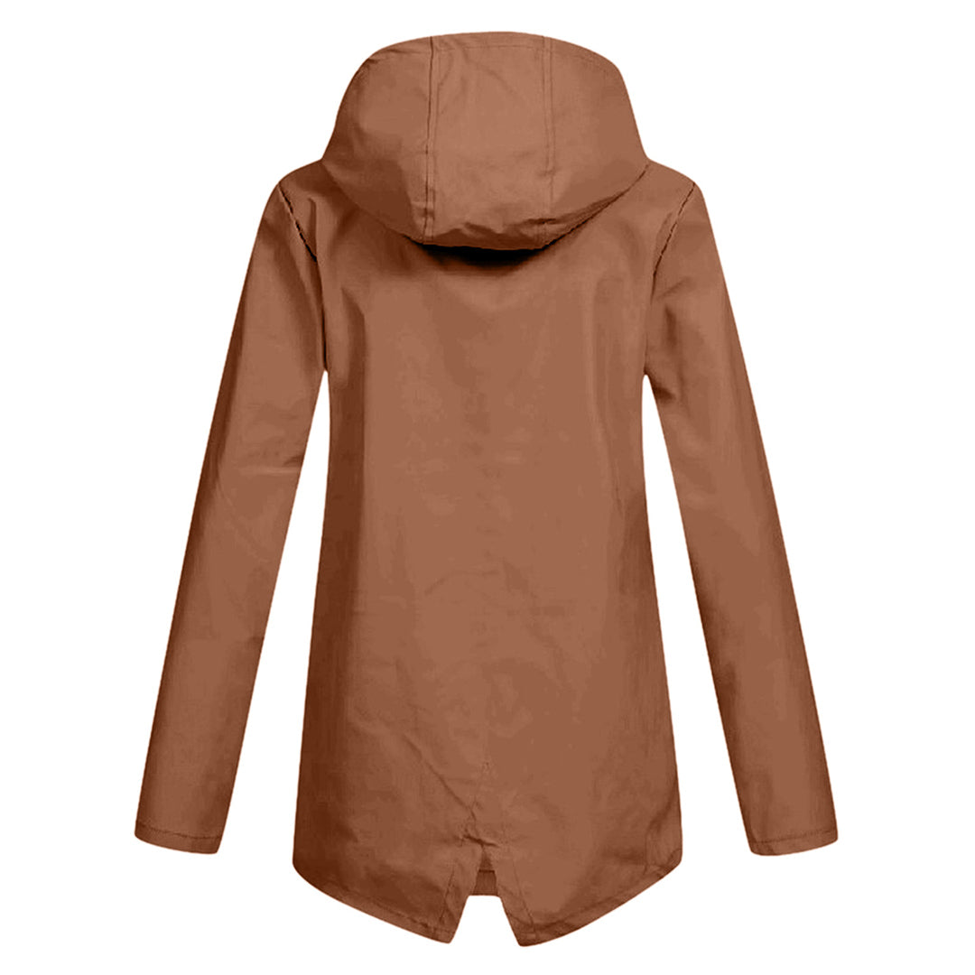 Leichte Damen Regenjacke in Apricot, wasserfest, stilvoll, hält trocken bei Regenwetter, eleganter Schnitt ideal für Alltag.