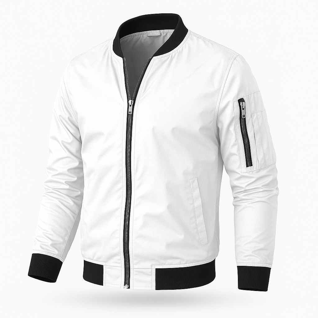 "Leichte Herren Bomberjacke in Grau, Grün, Marineblau oder Schwarz für einen stilvollen, vielseitigen Look."