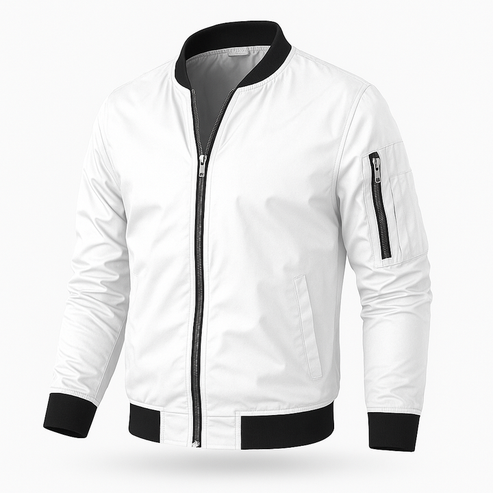 "Leichte Herren Bomberjacke in Grau, Grün, Marineblau oder Schwarz für einen stilvollen, vielseitigen Look."