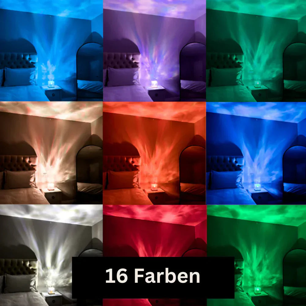"Leuchtende Tischlampe in Würfelform mit 16 Farben, Aurora-Stimmung und USB-Steuerung, ideal zur Raumdekoration."