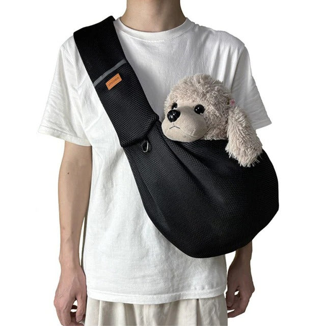 Adjustable crossbody dog carrier for small pets, hands-free travel & daily errands