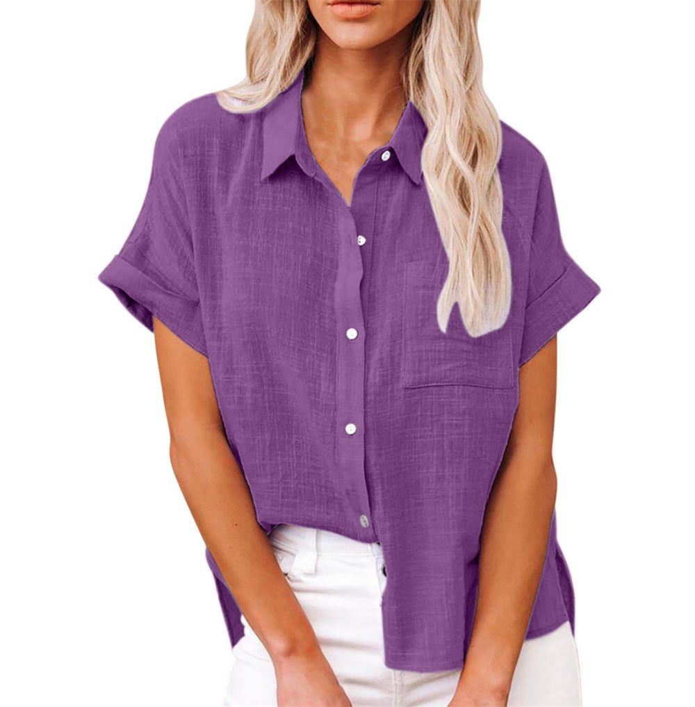 Relaxed fit women's short sleeve top, lightweight & chic, great for warm weather, with a stylish pocket.