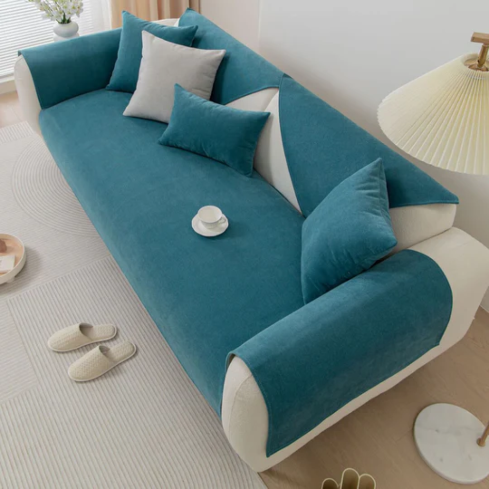 Stretchable linen blend sectional sofa slipcover for a 3-seater couch, offering non-slip pet protection