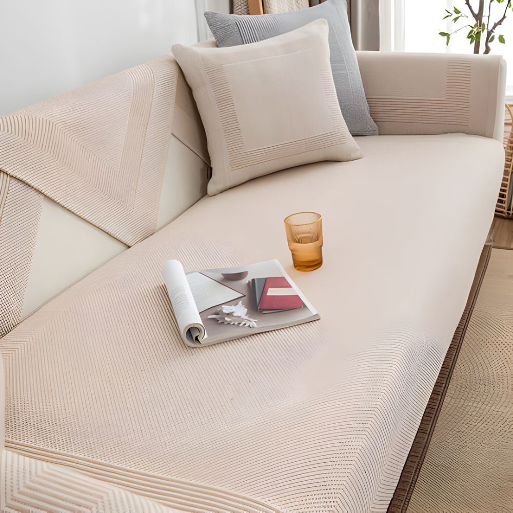 Isolated view of anti-slip linen sectional sofa cover section, highlighting durable fabric and fit