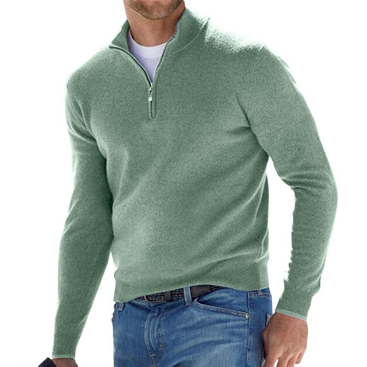 "Locker geschnittener Zip-Pullover für Herren mit Reißverschluss, in Beige, ideal für Komfort und stilvollen Look."