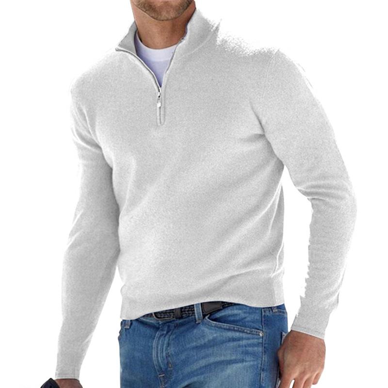"Locker geschnittener Zip-Pullover für Herren mit Reißverschluss, in Beige, ideal für Komfort und stilvollen Look."