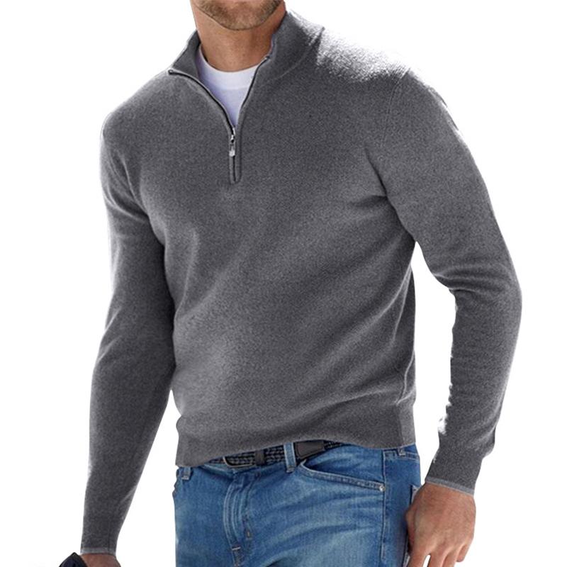 "Locker geschnittener Zip-Pullover für Herren mit Reißverschluss, in Beige, ideal für Komfort und stilvollen Look."